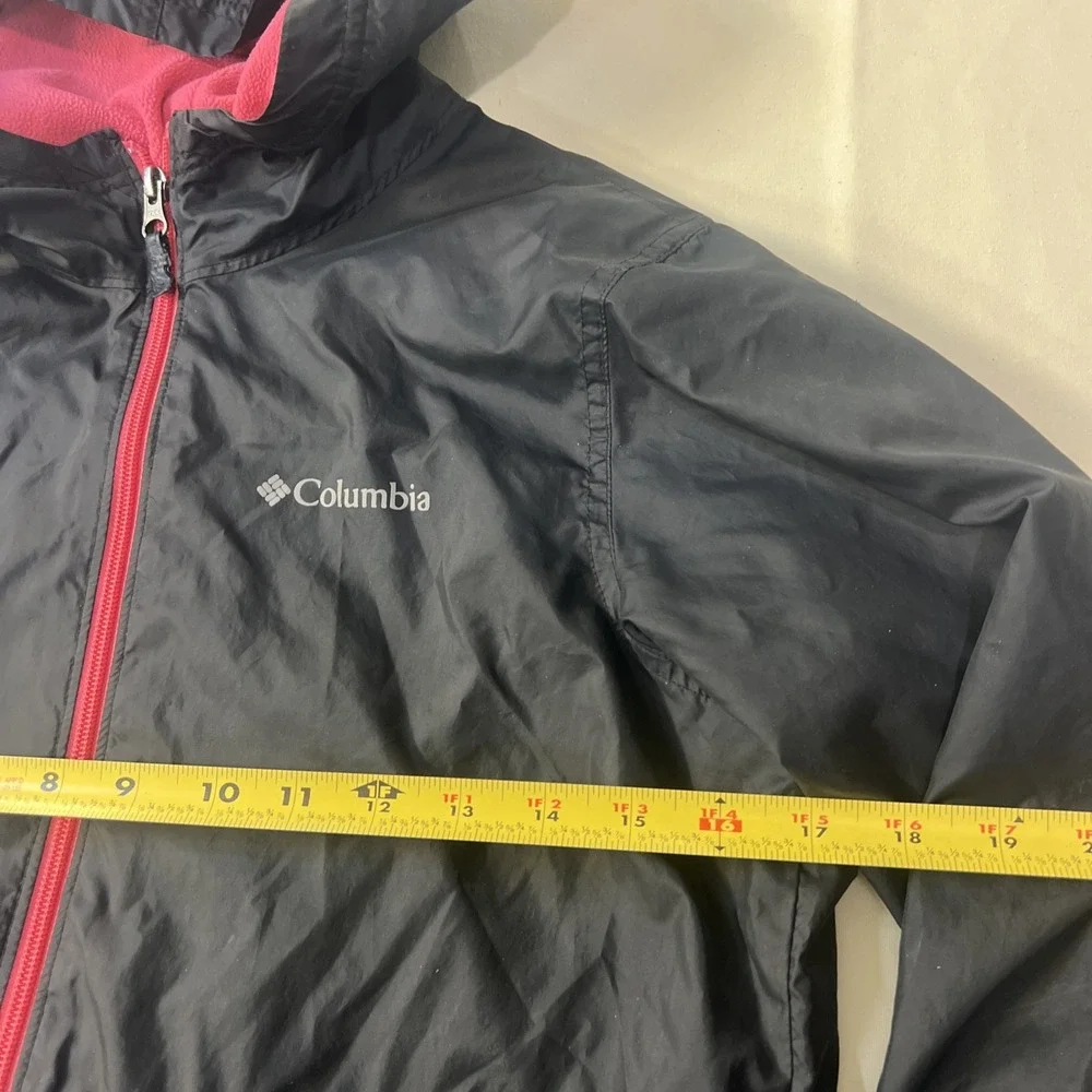 Columbia Youth Large 14/16 Hooded Jacket Black Pink Fleece Lined Full Zip